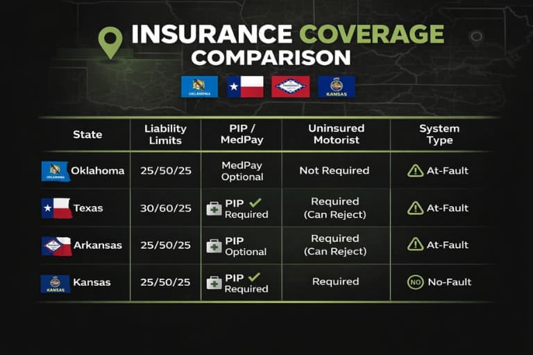 Car Vehicle Insurance Quotes in Tulsa: Coverage Differences vs Texas, Arkansas, and Kansas